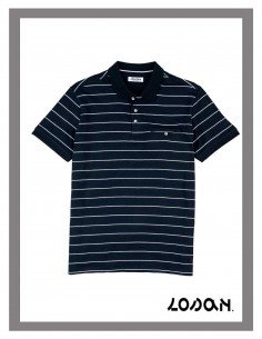Polo hombre Losan con bolsillo en azul marino y rayas 1074