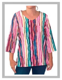 Camiseta mujer manga al codo a rayas de Strategga Mod-2235