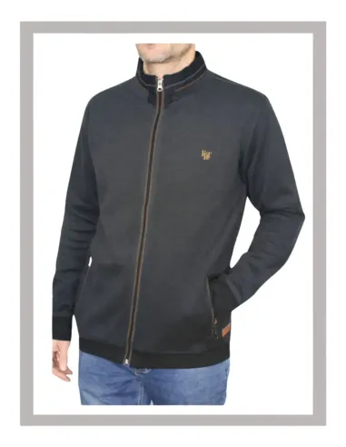 Sudadera hombre tallas grandes con cremallera en gris Forestal 750858