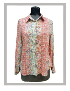 Camisa de mujer larga con estampados en rosa coral Lili Dudu Mod-3009