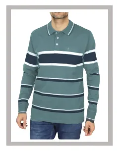 Polo hombre Forestal tallas grandes verdoso y rayas azules 720548