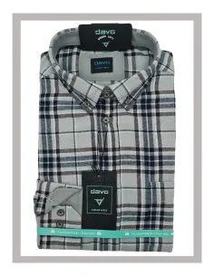 Camisa de hombre franela con cuadros gris y burdeos de DAVO 475