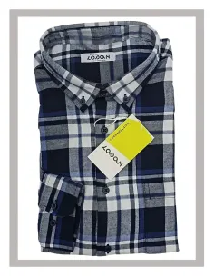 Camisa de hombre viella de cuadros azul y crudo 23057