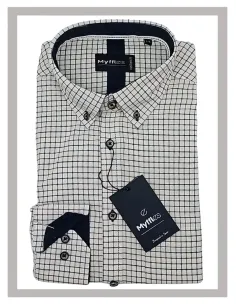 Camisa de hombre viella en crema de cuadritos azul y rojo Mod-30