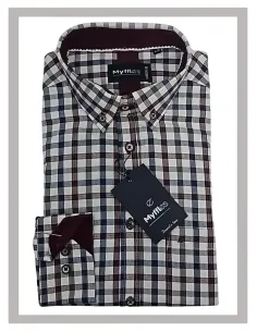 Camisa de hombre viella de cuadritos en azul y granate Mod-26