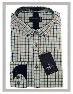 Camisa de hombre viella en crema de cuadritos de colores Mod-23