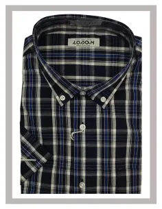 Camisa de hombre manga corta de cuadros azul oscuro Losan 25003