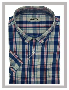 Camisa de hombre manga corta de cuadros azulones Losan 25005