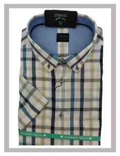 Camisa de hombre manga corta cuadro ventana en azul-camel DAVO 909