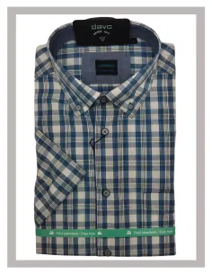 Camisa de hombre corta tela con cuadros azul azafata DAVO Mod-835