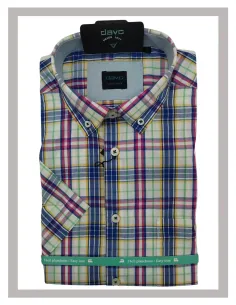 Camisa de hombre corta tela con cuadros morado y fucsia DAVO Mod-833