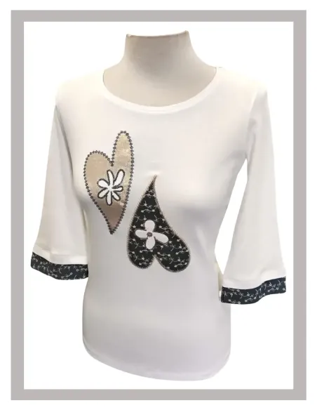 Sueter de mujer manga al codo blanco con bordados de Lili Dudu Mod-8073