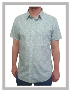 Camisa de hombre manga corta en verde claro estampada Losan 25038 2