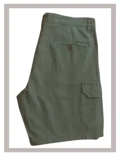 Bermuda de hombre lino multi bolsillos en verde kaki LOSAN 24003 2
