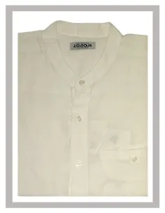 Camisa de hombre manga corta y cuello mao de lino blanco Losan 25032