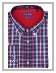 Camisa hombre tallas grandes de cuadros azul y granate Forestal 900257