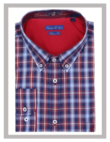 Camisa hombre tallas grandes de cuadros azul y granate Forestal 900257