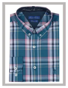 Camisa hombre tallas grandes de cuadros azul petróleo Forestal 900252