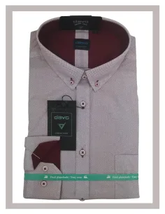 Camisa de hombre larga azul claro con topitos en granate DAVO 483