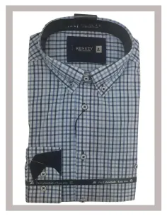 Camisa de hombre larga en cuadritos de varios azules RENUTY 407