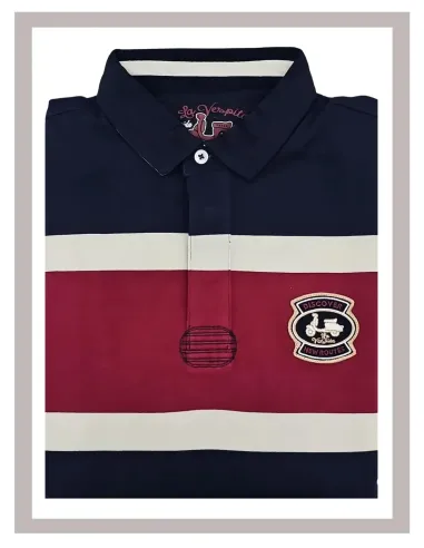Polo hombre larga azul marino de raya ancha granate La Vespita 51028