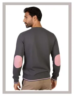 Jersey hombre cuello pico en gris marengo con coderas La Vespita 51048 2