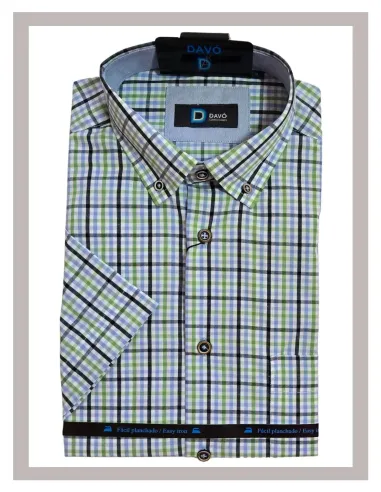 Camisa de hombre corta tela con cuadritos de colores DAVO Mod-816