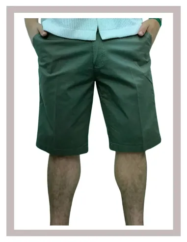 Bermuda corte chino de hombre en verde kaki elástico MASTINO H-685