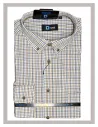 Camisa de hombre blanca con cuadros azules y tostado DAVO 402