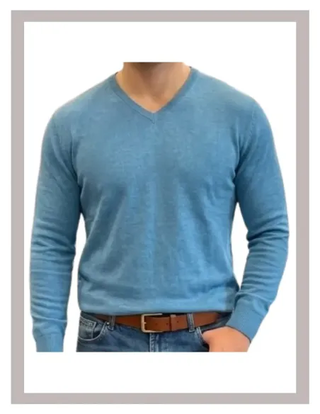 Jersey hombre básico pico azul medio Hosiery 800-1