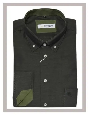 Camisa de hombre manga larga en verde kaki Cítrico 1761