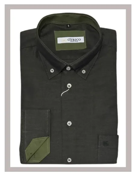 Camisa de hombre manga larga en verde kaki Cítrico 1761