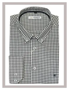 Camisa de hombre manga larga cuadros verde kaki Cítrico 1558