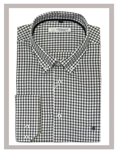 Camisa de hombre manga larga cuadros verde kaki Cítrico 1558