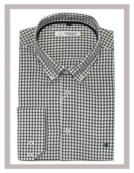 Camisa de hombre manga larga cuadros verde kaki Cítrico 1558