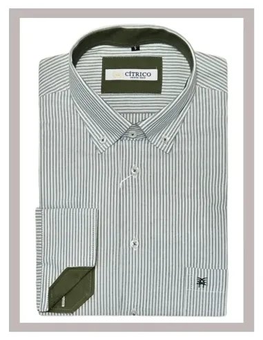 Camisa de hombre manga larga rayas en verde Cítrico 1774