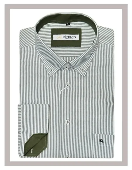 Camisa de hombre manga larga rayas en verde Cítrico 1774