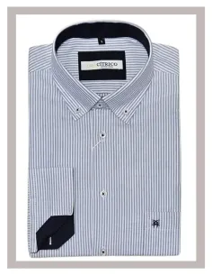 Camisa de hombre manga larga rayas en azul Cítrico 1774