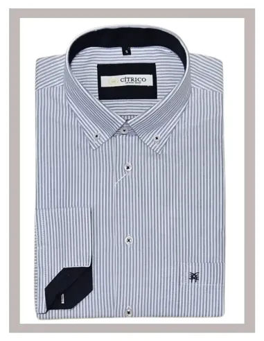 Camisa de hombre manga larga rayas en azul Cítrico 1774