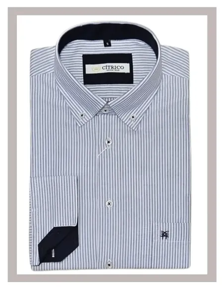 Camisa de hombre manga larga rayas en azul Cítrico 1774