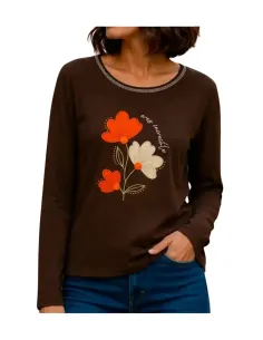 Camiseta de mujer manga larga en marrón Strategga 30979