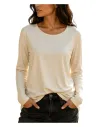 Camiseta mujer crema básica de manga larga Strategga