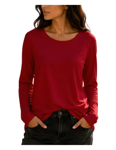 Camiseta mujer en rojo básica de manga larga Strategga