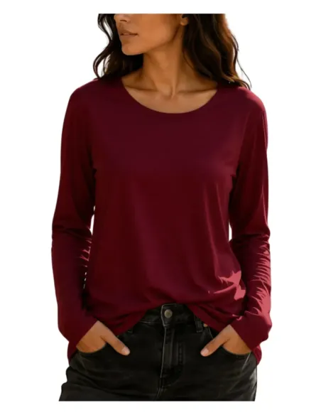 Camiseta mujer granate básica de manga larga Strategga