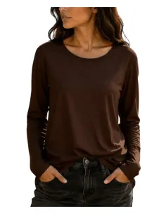 Camiseta mujer marrón básica de manga larga Strategga
