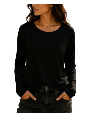 Camiseta mujer negra básica de manga larga Strategga