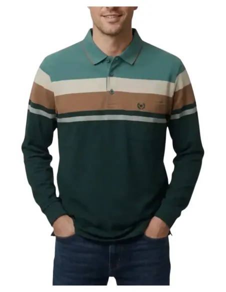 Polo hombre manga larga verde rayas Forestal Mod-720586