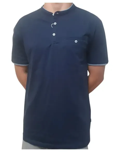 Camiseta de hombre en azul marino con cuello mao Losan 25005